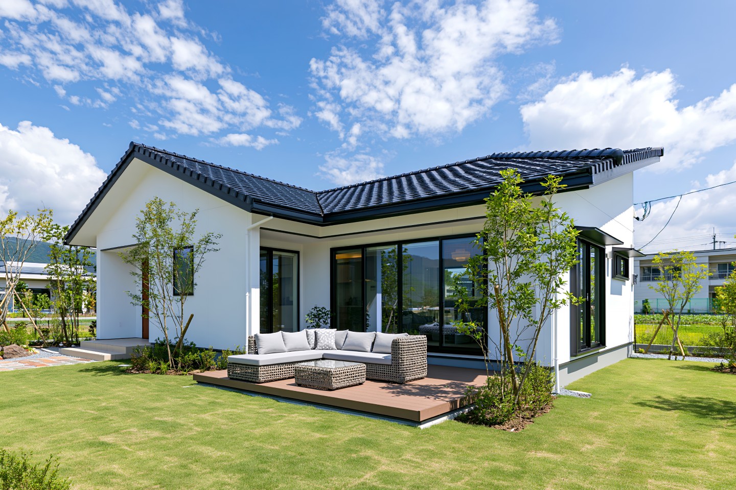 Maison de plain-pied avec terrasse et jardin, bien immobilier soumis aux diagnostics obligatoires